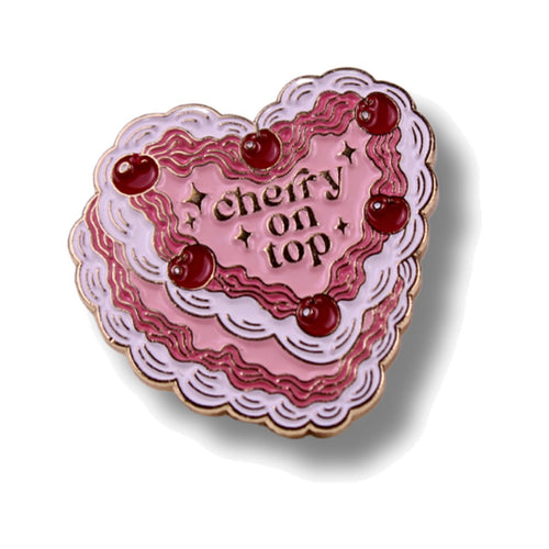 Cherry on Top Enamel Pin on a white background