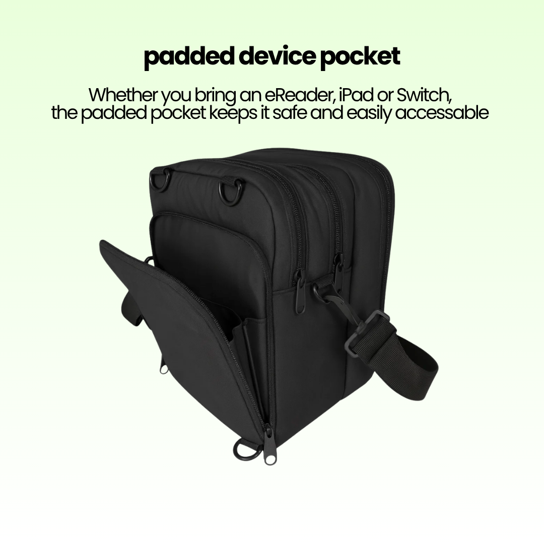 Padded device pocket for an e-reader, iPad or Switch