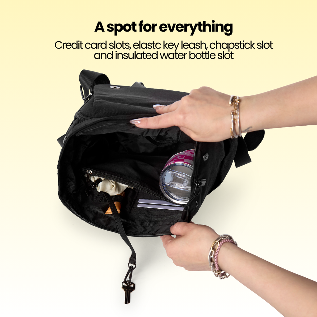 A spot for everything: card slots, key leash, chapstick slot and insulated water bottle slot