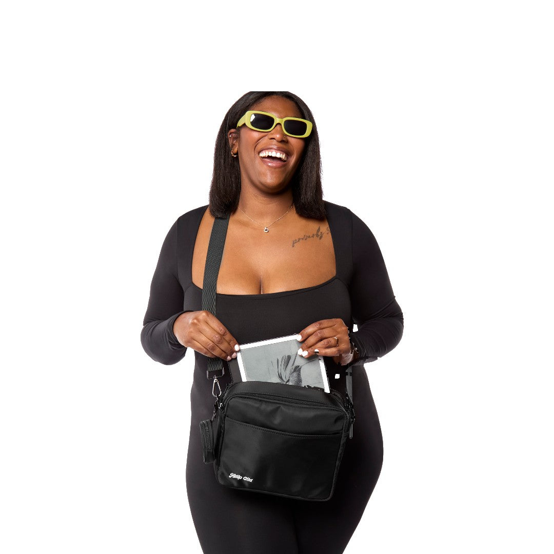 Model wearing the black Triple Scoop